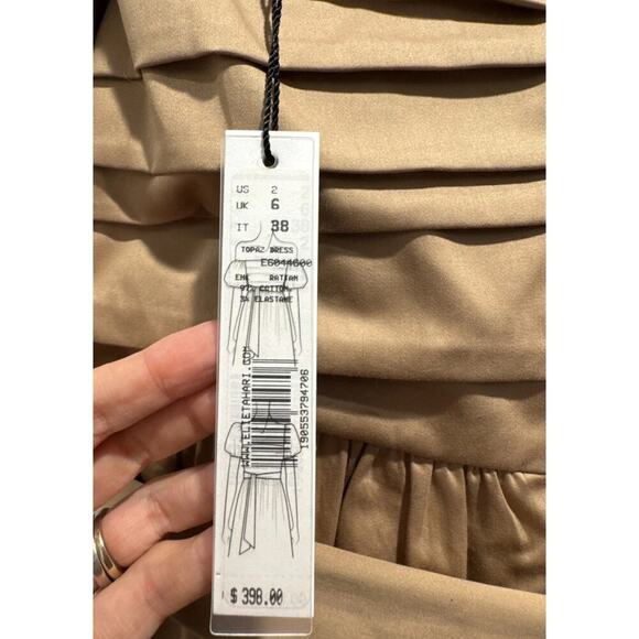 Elie Tahari Dress Women’s Size 2 Topaz Midi Off The Shoulder Belted Rattan - Picture 8 of 12